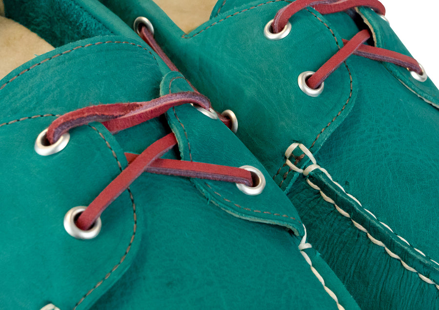 turquoise boat shoes detail