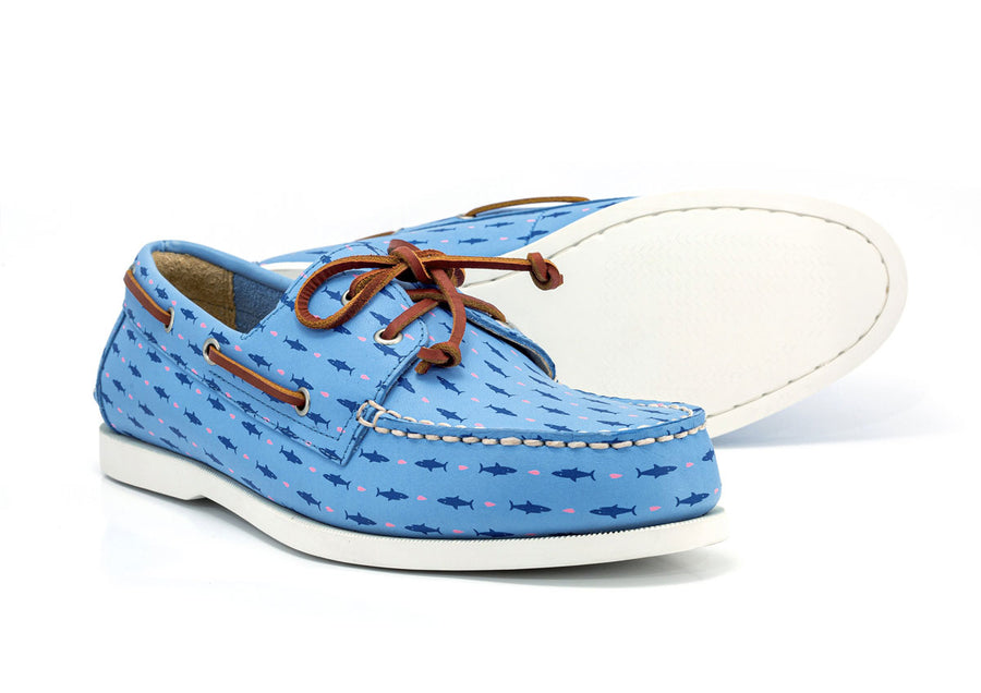 blue leather boat shoes outsole