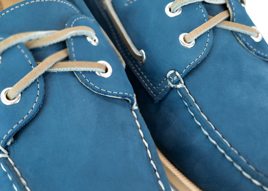 navy blue nubuck leather boat shoes detail
