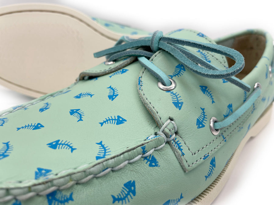 mint green boat shoes detail