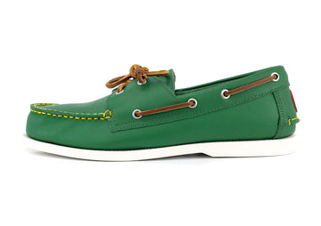 kelly green leather boat shoes side