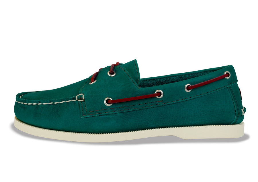 turquoise boat shoes side