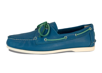 pebbled blue leather boat shoes side