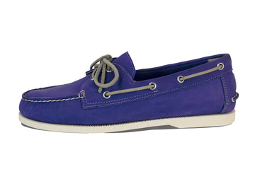 royal purple leather boat shoes side