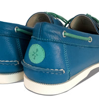 pebbled blue leather boat shoes heel