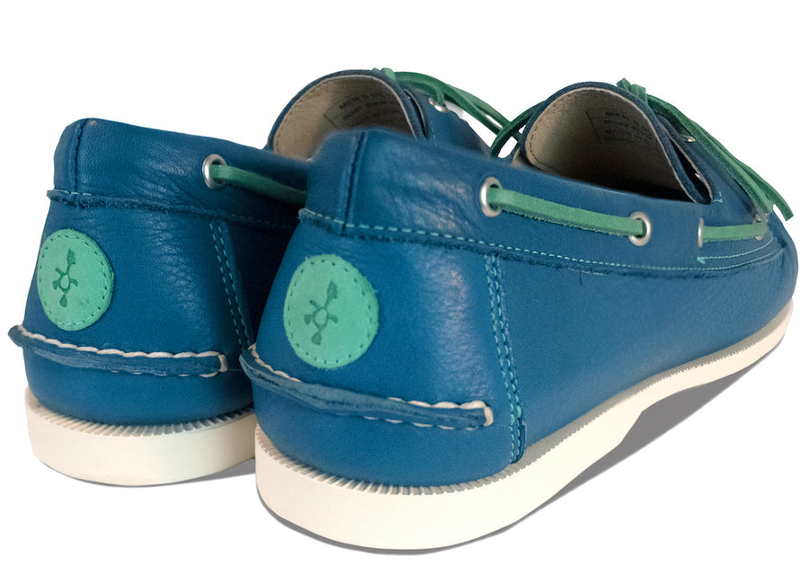 pebbled blue leather boat shoes heel