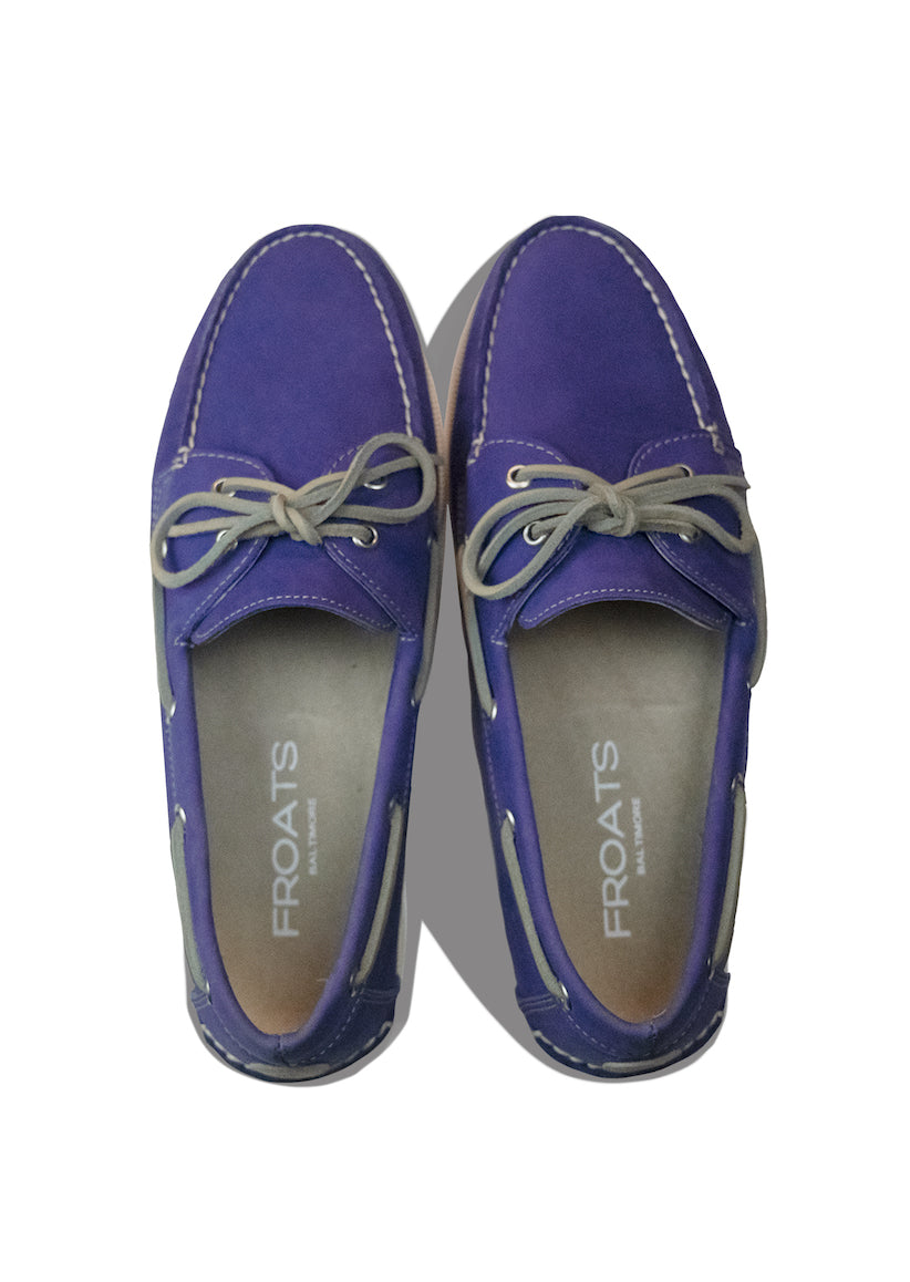 royal purple leather boat shoes pair