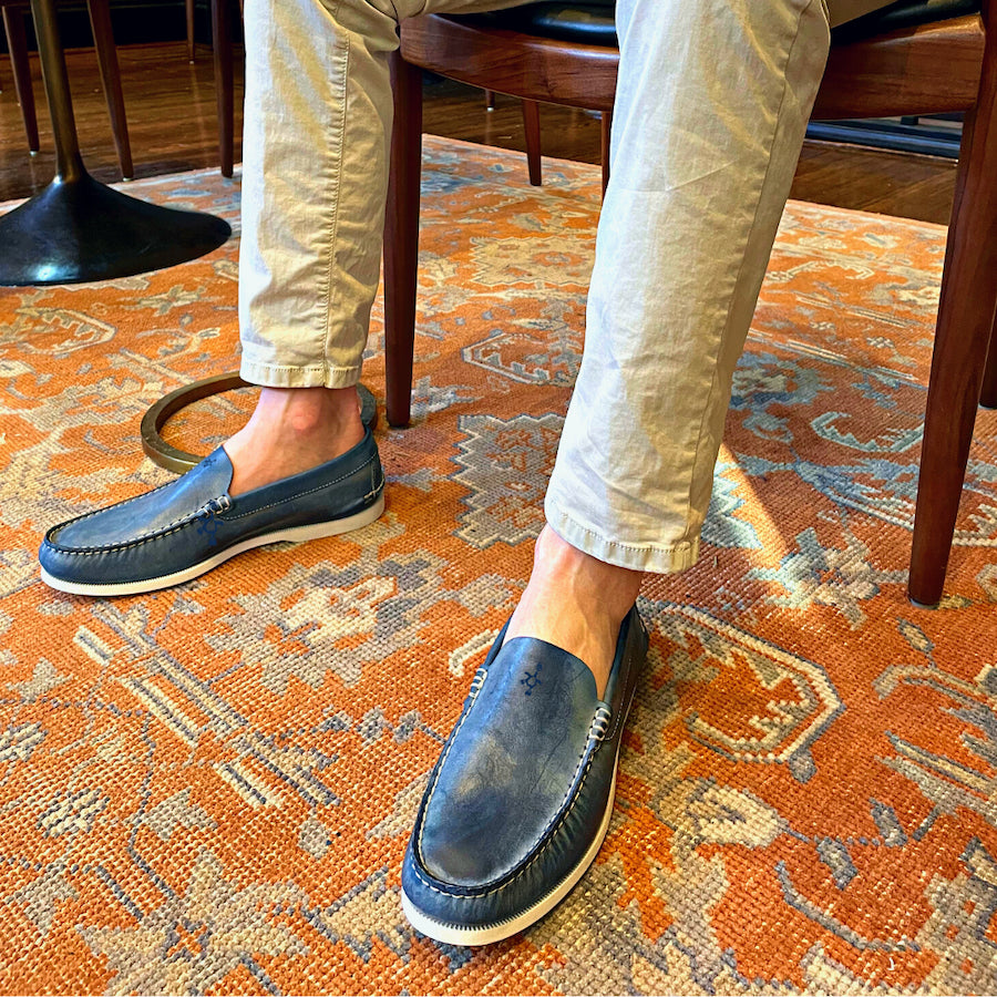 blue venetian loafers lifestyle