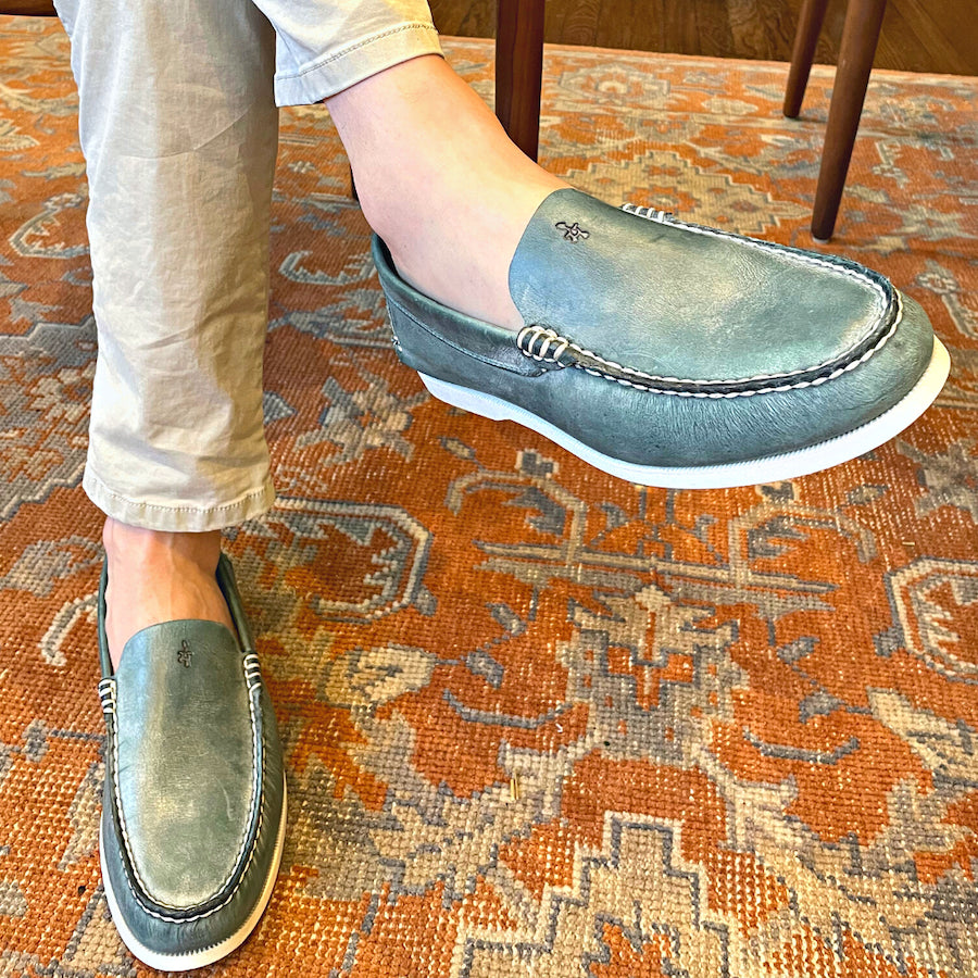 green venetian loafers lifestyle