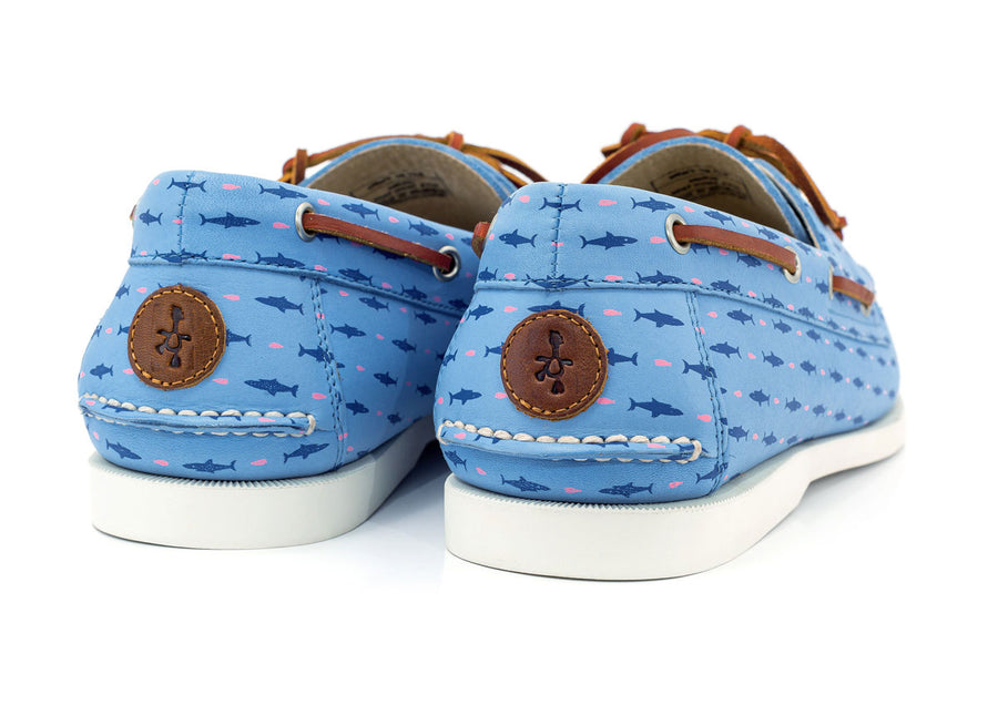 blue leather boat shoes heel