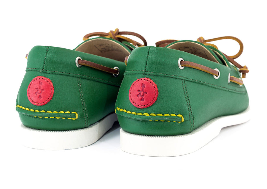 kelly green leather boat shoes heel