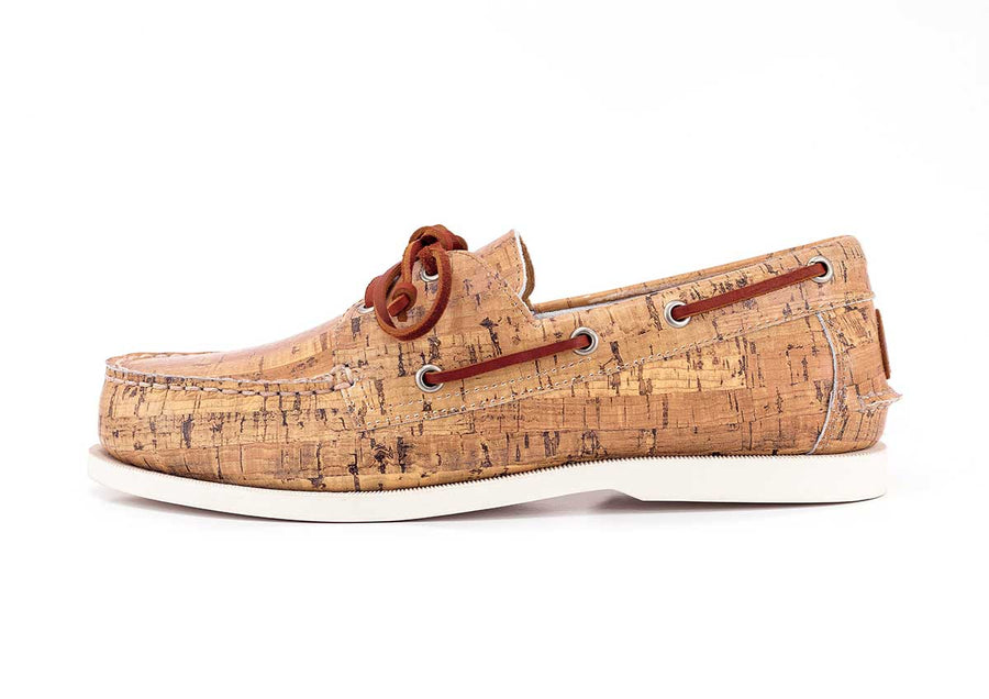 cork pattern leather boat shoes side