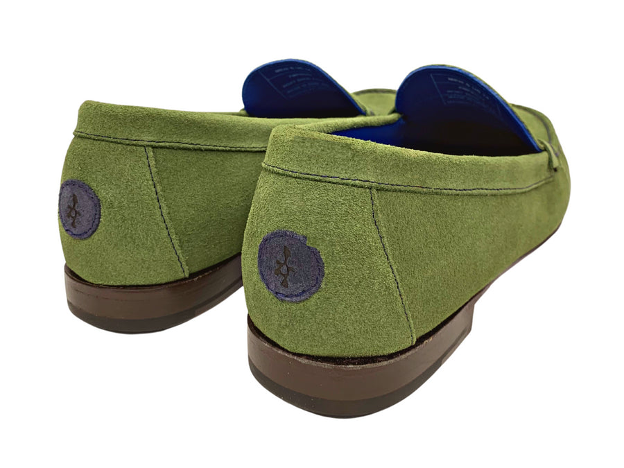 green penny loafers heel patch