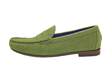 green penny loafers side