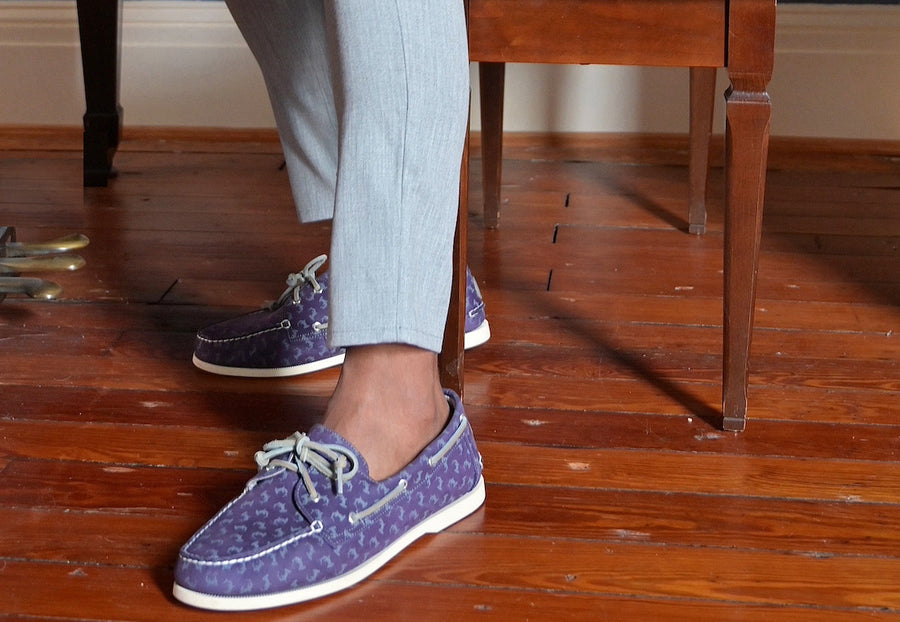 purple boat shoes lifestyle