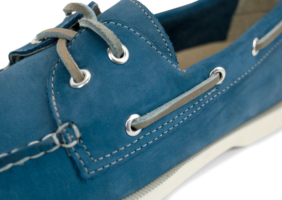 navy blue nubuck leather boat shoes detail 1