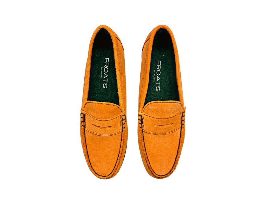 orange penny loafers pair