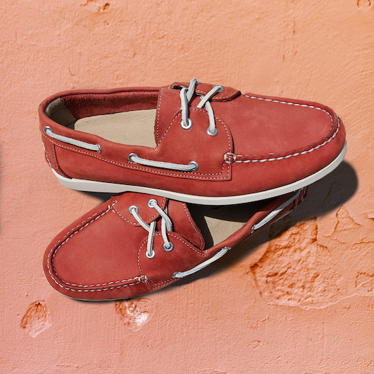 salmon red boat shoes lifestyle 1