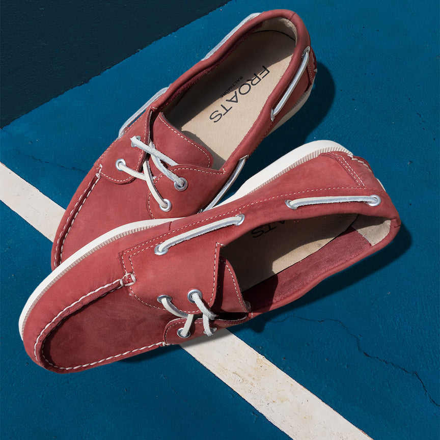 salmon red boat shoes lifestyle
