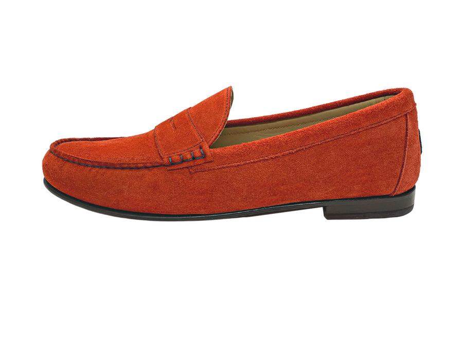 red penny loafers side