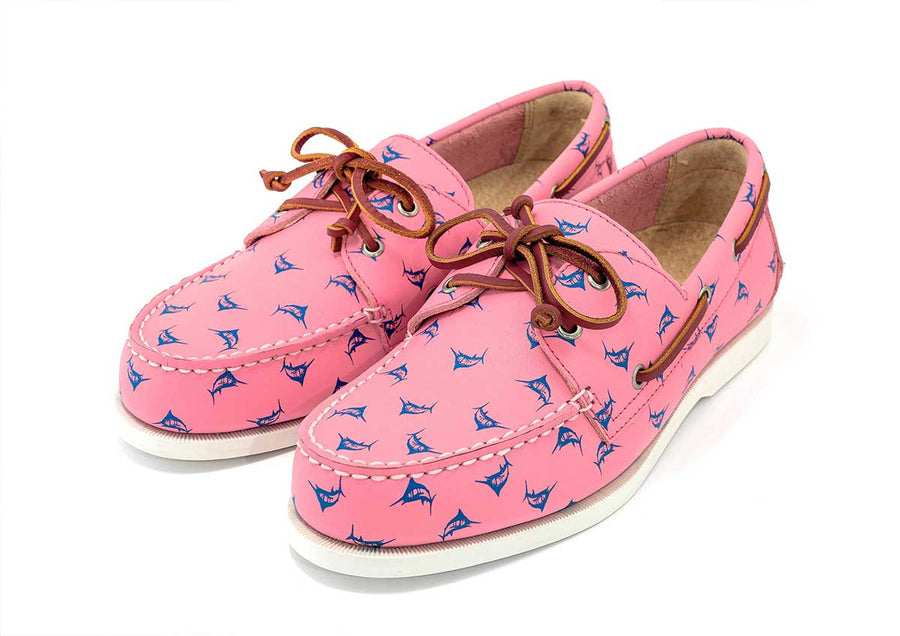 pink boat shoes pair