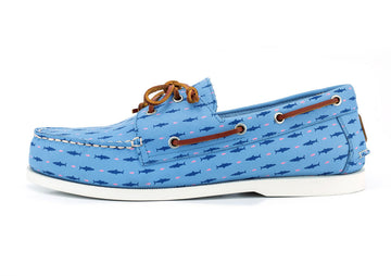 blue leather boat shoes side