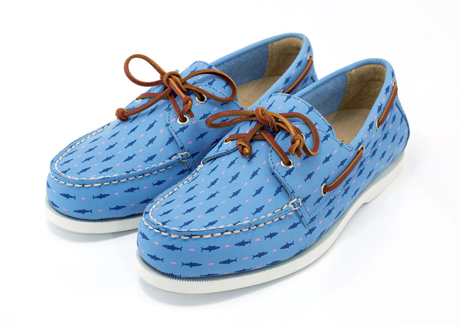 blue leather boat shoes pair