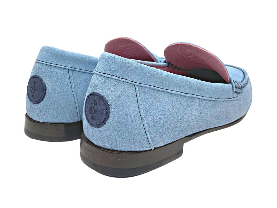light blue penny loafers heel patch