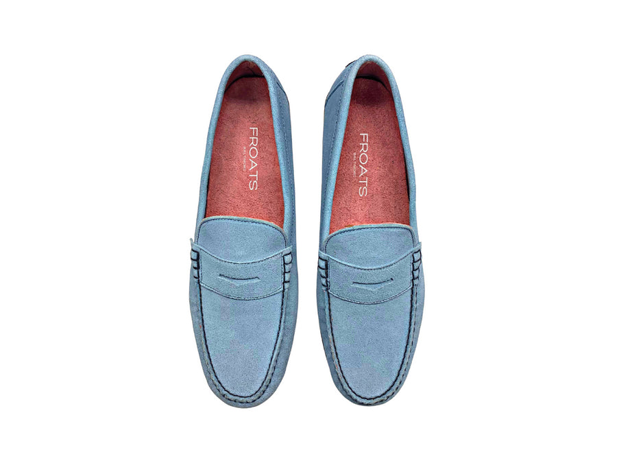 light blue penny loafers pair