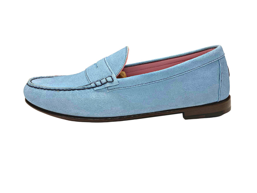 light blue penny loafers side