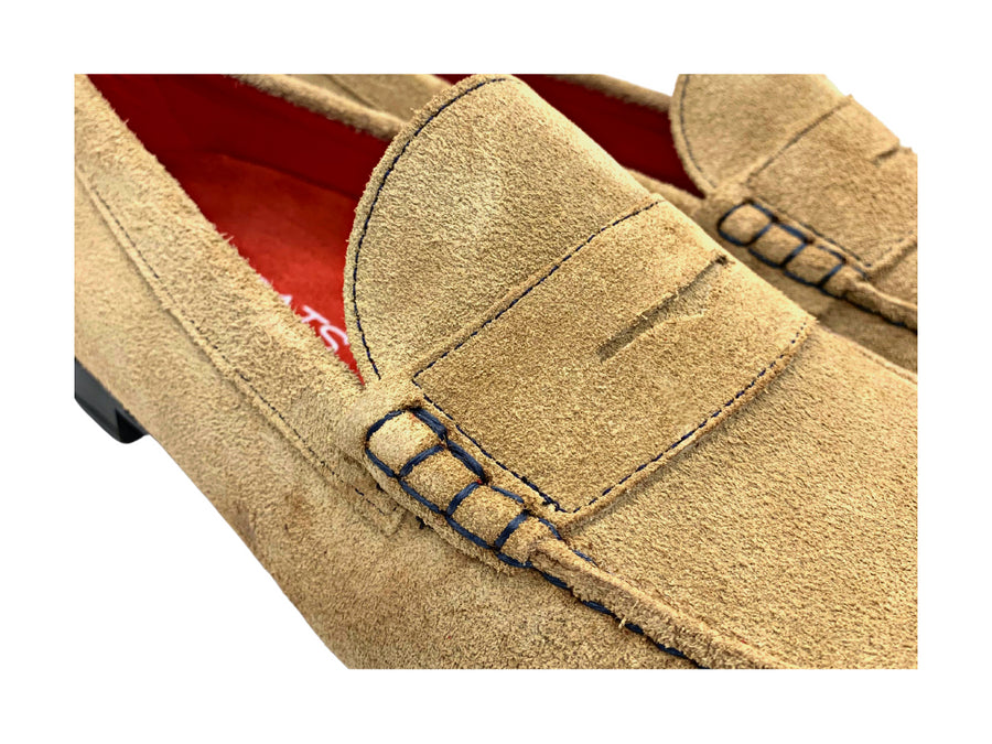 tan penny loafers detail