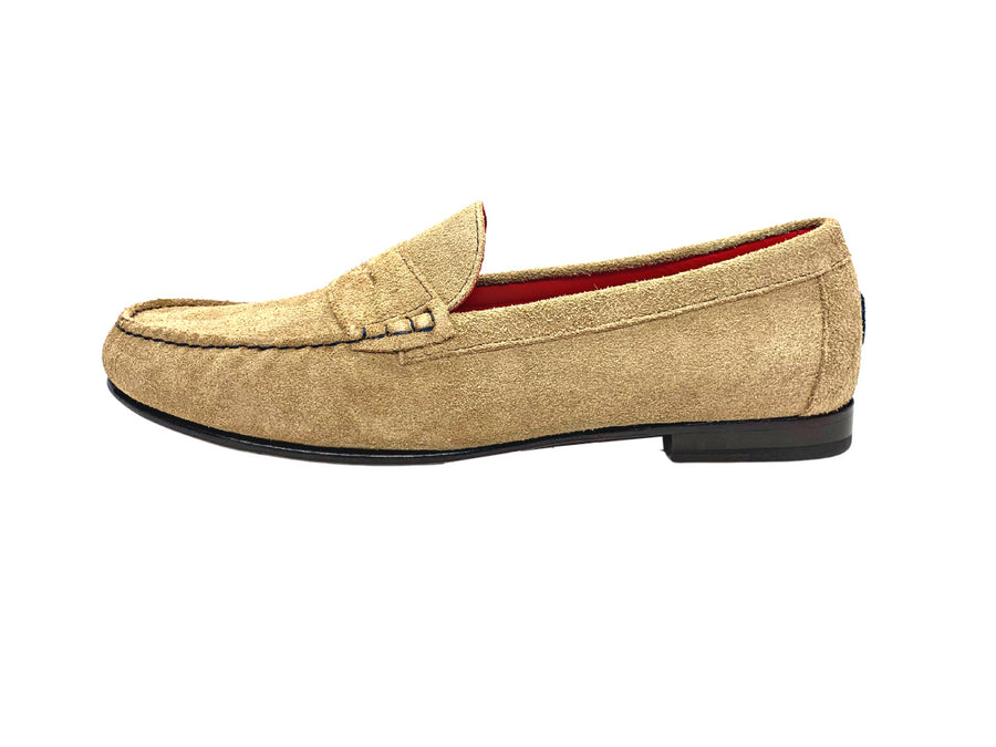 tan penny loafers side