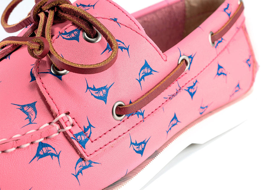 pink boat shoes detail