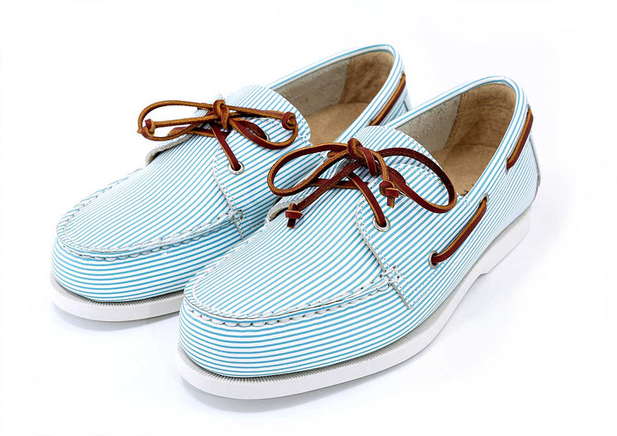 seersucker boat shoes pair