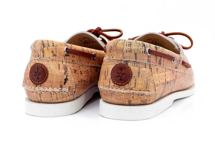 cork pattern leather boat shoes heel