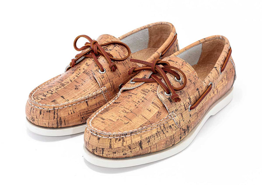 cork pattern leather boat shoes pair